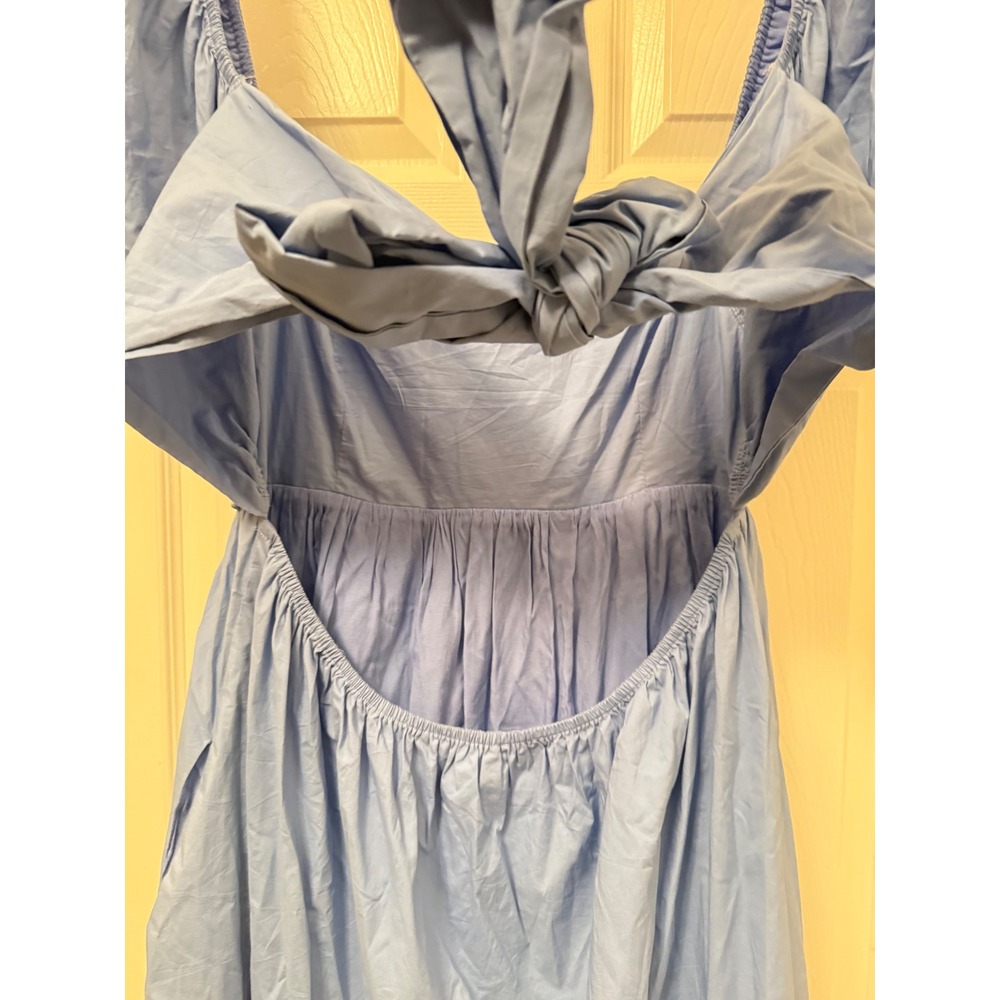 En Saison Dress Womens Small Blue Puff Sleeve Eyelet Open Back Tie IES2702D-1 - Picture 7 of 9